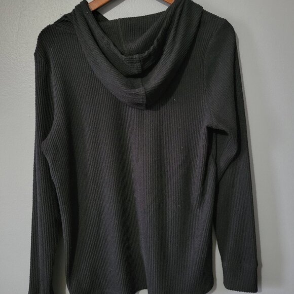 Anthropologie Postmark Black Ribbed Rosalie Hoodie Pullover Top - Picture 3 of 6